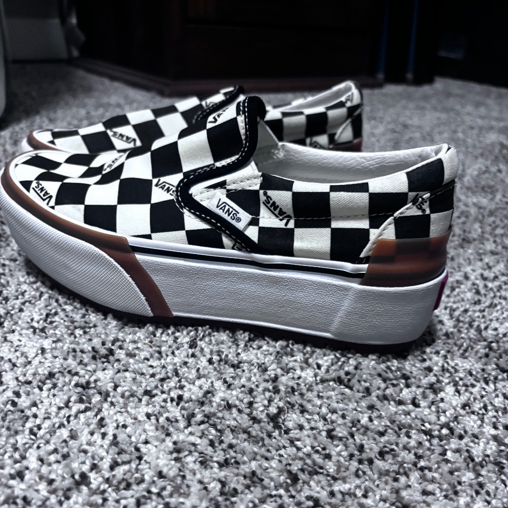 VANS ERA STACKED CHECKERBOARD SLIP ON CANVAS SHOES